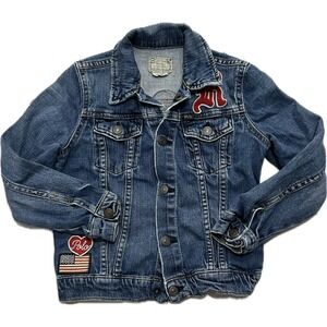 Ralph Lauren Polo Denim Blue Jean Jacket Youth Girls Embroidered Patches Size 6